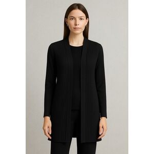 Misook Black Textured Knit Long Cardigan Jacket Women's‎ Medium Korea Classic